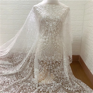 Embroidery scalloped Cotton Fabric, Bridal Dress,Wedding Dress Lace,Vintage Lace Fabric