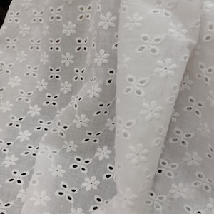 Off White Cotton Lace Fabric By Yard, Cotton Eyelet Flower Fabric, Girl Dress Fabric, Overlay Or Garment Sewing