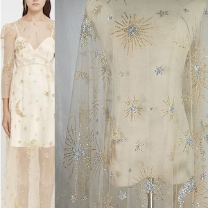 Tela de encaje con lentejuelas de estrella brillante cortada a medida, tela para vestido de novia, vestido de noche, para blusas de encaje, vestido de novia, ropa