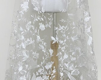 White Embroidery flower Lace Fabric, flower Veil Lace Fabric for Bridal Dress,for Wedding Gown, Evening Dress, Bridesmaid Dress