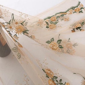 Tulle Mesh Yellow Rose Flowers For Bridal Lace,Wedding Dress Fabric Dress Veil Bridal Lace Fabric 51" width