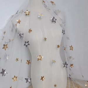 Weicher Tüll-Spitzenstoff Exquisiter Pailletten-Sternen-Spitzenstoff, für Mädchenkleid-Tutu-Kleid-Hochzeitskleid-Brautschleier 1 Yard