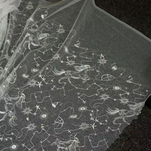 Colorful Sequins Star Unicorn Constellation Horse Bridal Lace Wedding Fabric ,Wedding Dress Fabric Dress Veil Bridal Lace Fabric 51" width