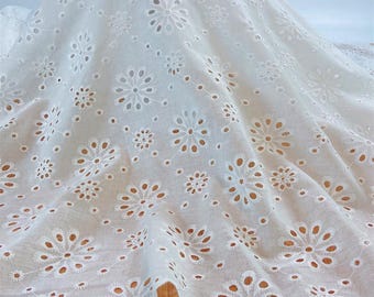 Off white Scalloped Cotton Eyelet Fabric Dress, Blouse, Curtain Fabric, Garments Crafts Sewing Fabric by the Yard
