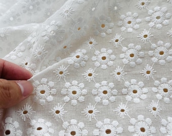 Off white Embroidered Circles Eyelet Cotton Fabric Cotton Fabric,Quilting Fabric,Designer Fabric,Fabric By Yard,Daisy Fabric,Soft Fabric