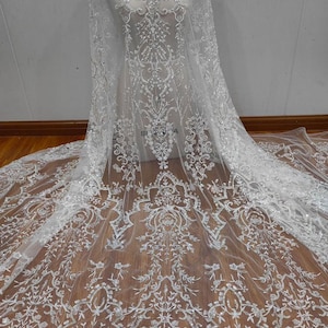 New Floral Sequin Beaded Embroidery Tulle Mesh Lace Dress Fabric For Girl Dress Tutu Dress Wedding Dress Bridal Veil 1 yard