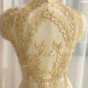 Corded Soft Lace Applique Flower Vine Patch  Motif Cotton Appliques, Flower Leaf Embroidery Sewing on Costume Wedding Bridal Dress DIY Trim