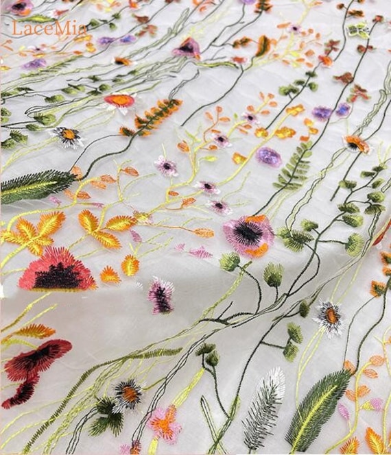 Multicolour Wild Flower Embroidery Tulle Lace Fabric,vintage