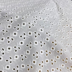 Off white Cotton Eyelet Embroider Flower Leaves Cotton Fabric for Bridal Boho Dress, Gorgeous Blouses, Children’s clothing