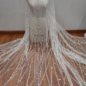 silber Perlen Pailletten Kette Spitze Mesh Stoff Rayon Stickerei Tüll Blumen Applikation Stoff Massenware