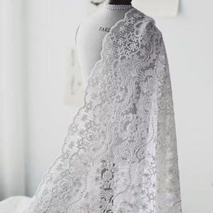 cotton lace fabric, gorgeous lace fabric with cotton scalloped edge, double motif lace fabric, cotton embroidered lace fabric
