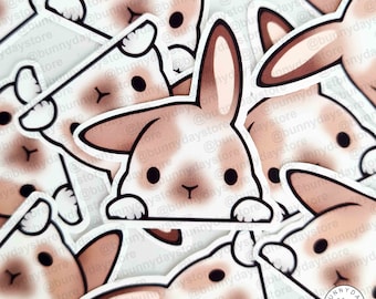 Bunny Stickers Peeker Helicopter WHITE BROWN Water & Tear Resistant Vinyl Cute Kawaii Animal Phone Laptop water bottle year of the rabbit