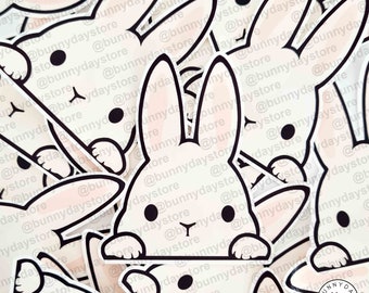 Bunny Stickers Peeker Long Eared WHITE Water & Tear Resistant Vinyl Cute Kawaii Animal Phone Notebook Laptop bottle year of the rabbit