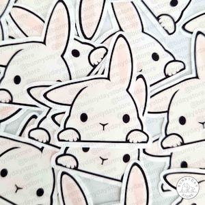Coelho adesivos peeker helicóptero branco resistente à água e rasgo vinil fofo kawaii animal telefone notebook laptop garrafa de água ano do coelho