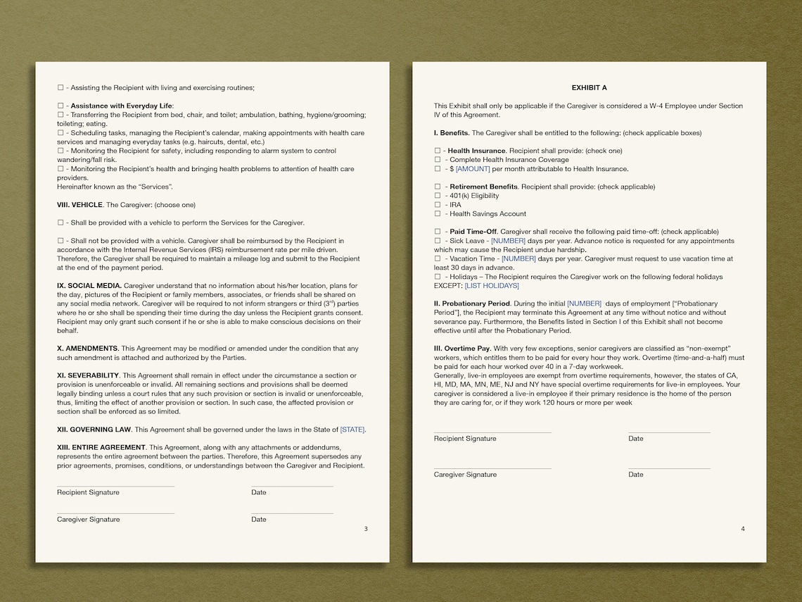 Caregiver Agreement Doc Simple Template, MS Word Editable Service Caregiver Agreement Doc Simple Template, MS Word Editable Service
