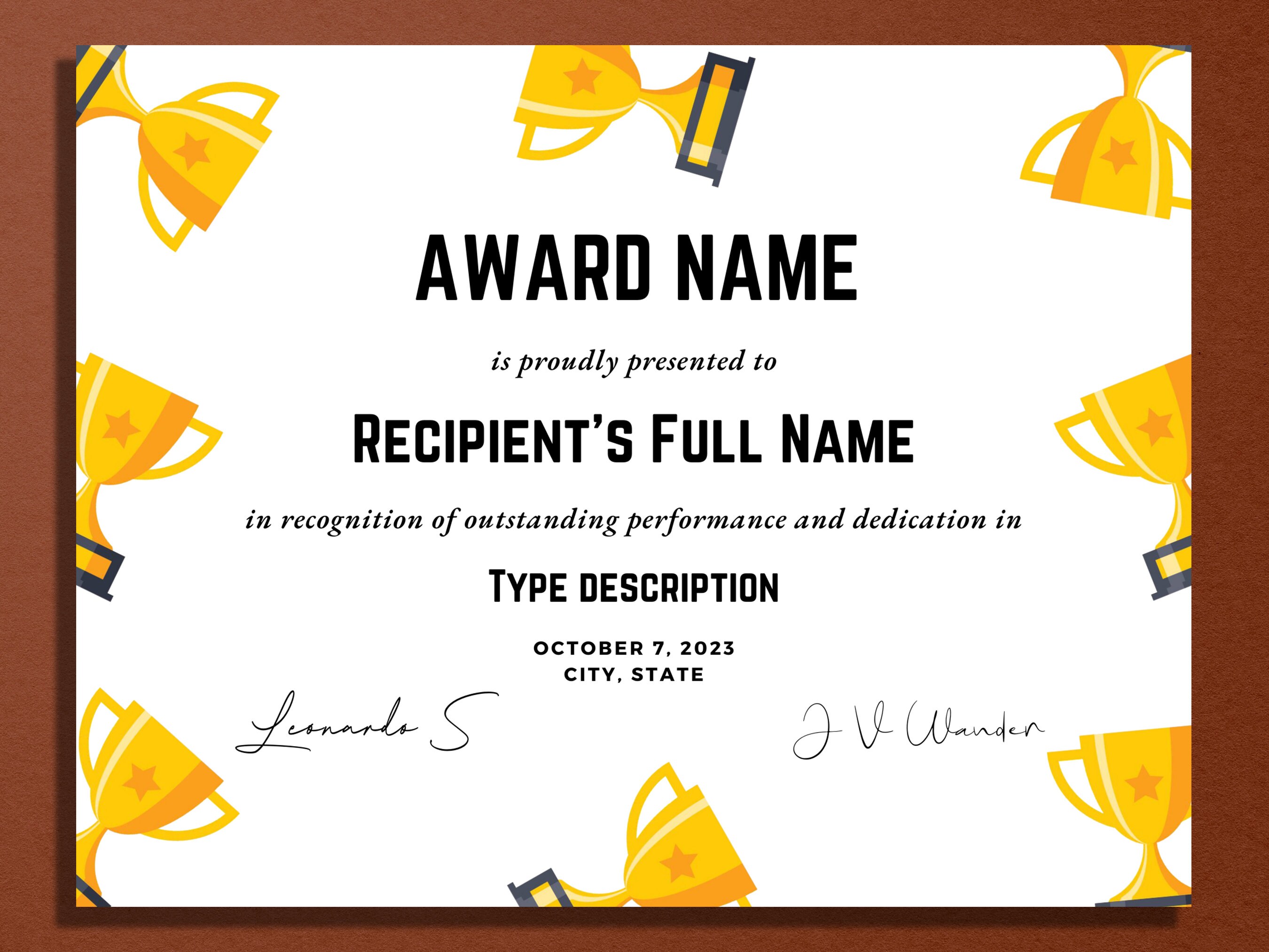Customizable Sport Award Certificate Template, Printable Trophy Design ...