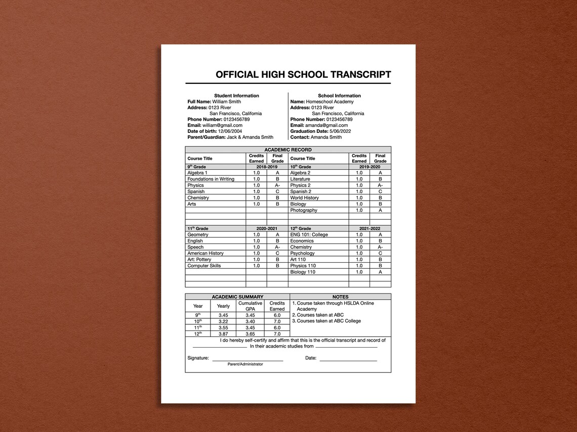 Fillable Printable High School Transcript Template, MS Word Simple ...