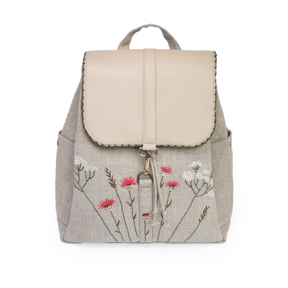 Floral Embroidered Backpack - Brown and Gray Wildflowers Fjallraven Kanken Embroidered, Midnight Garden  main image 2
