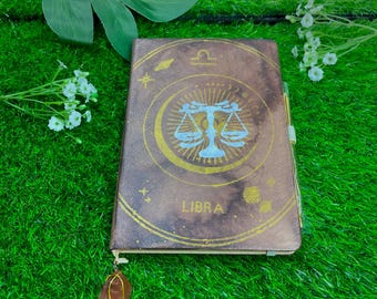 Diario del zodíaco Libra con marcapáginas de ágata roja / Diario de intenciones