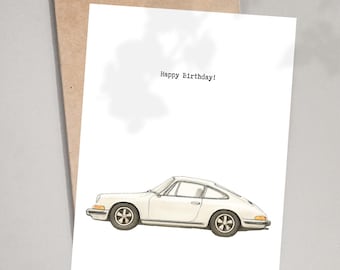 Biglietto d'auguri stampabile / Illustrazione Porsche 911 / Buon compleanno / Download immediato / Biglietto d'auguri a tema auto per lui