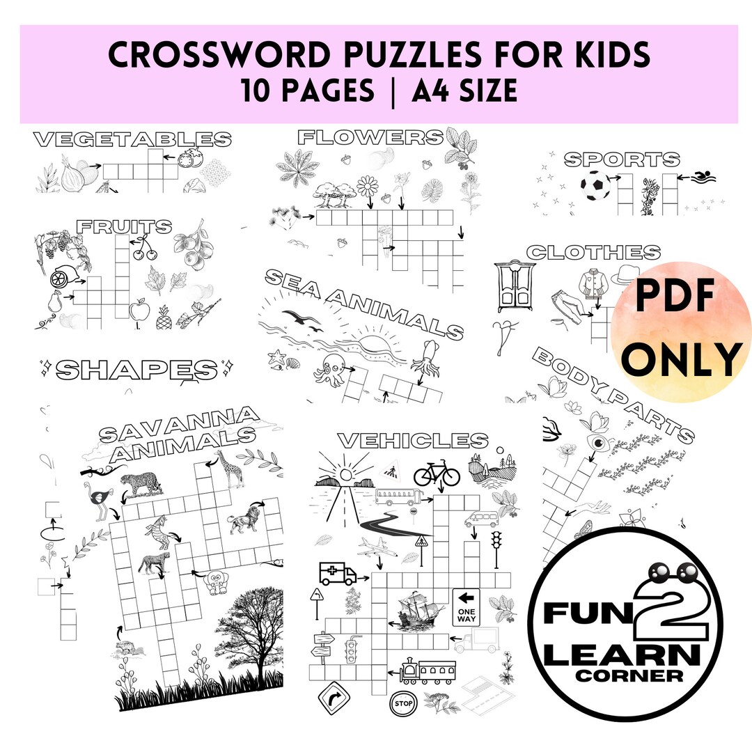 PDF Printable Crossword Puzzles for Kids Educational English Etsy PDF Printable Crossword Puzzles for Kids Educational English Etsy
