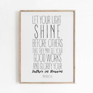 Matthew 5:16 Let Your Light Shine Before Others, Bible Verse Wall Art, Matthew Print, Christian Nursery Printable, Baptism Printable