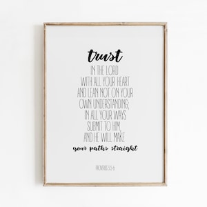 Proverbs 3:5-6 Trust In The Lord With All Your Heart, Bible Quote, Printable Bible Verse, Christian Wall Art, Scripture Art, Christian Gift