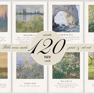 Tarjetas de las Escrituras NVI, 120 tarjetas con versículos bíblicos, regalos cristianos, decoración del hogar basada en la fe, diario devocional, tarjetas de oración diarias, descarga digital