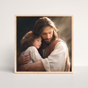 Holy Embrace Child of God Print, Jesus Portrait, Jesus Print, Jesus Wall Art, Scripture Wall Art, Jesus Picture, Holy Home Decor