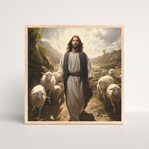 Jesus with sheep Painting, Parable of the Lost Sheep, Good Shepherd, Painting Print, Sketch, Jesus Art, Bible Wall Art, Christian Faith