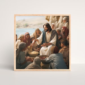 Jesus Feeds the 5000, DIGITAL PRINT, Christ Feeding Multitide, Minimalistic Jesus Art, BibleArt Print, Jesus Artful WallArt,Bible Poster