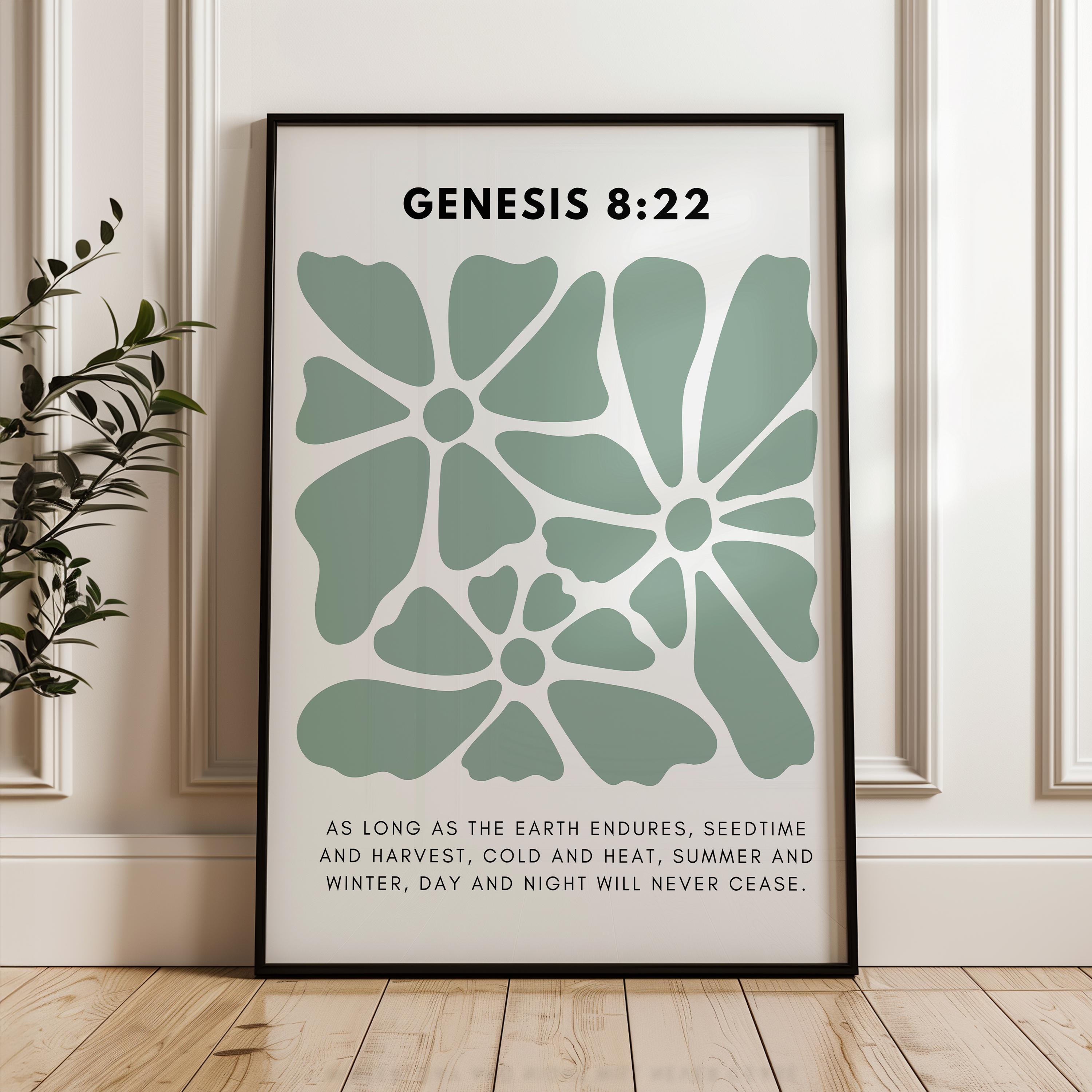 Genesis 8:22 Floral Bible Verse Print, Boho Christian Wall Art (digital ...