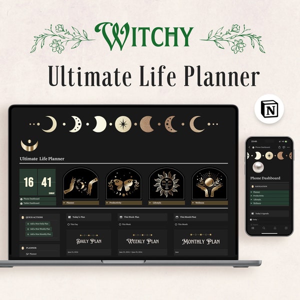 2026 Witchy Notion Life Planner Template, Dark Academia Dashboard (Digital Download)