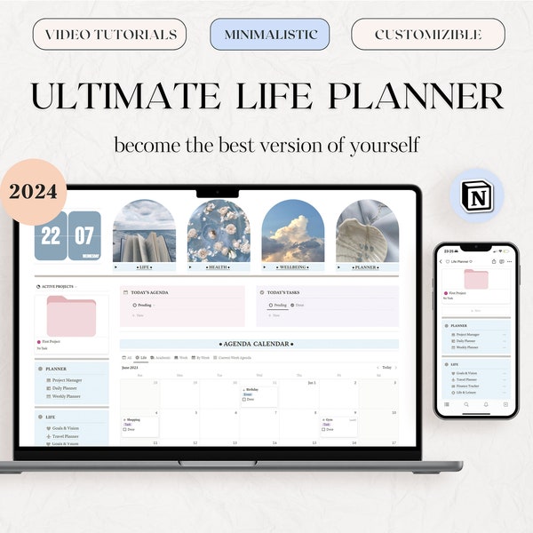 2024 New All in One Notion Template Dashboard, Notion Ultimate Life Planner, Notion That Girl Planner , Personal Digital Planner Aesthetic