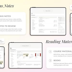 Puede incluir: Una ilustraci&oacute;n digital de una pantalla de computadora y un tel&eacute;fono inteligente que muestra una aplicaci&oacute;n de toma de notas digital. La aplicaci&oacute;n presenta una interfaz limpia y blanca con secciones para notas de clase, notas para revisar, materiales del curso y libros. La aplicaci&oacute;n permite a los usuarios organizar sus notas, realizar un seguimiento de su progreso de lectura y administrar sus recursos acad&eacute;micos.