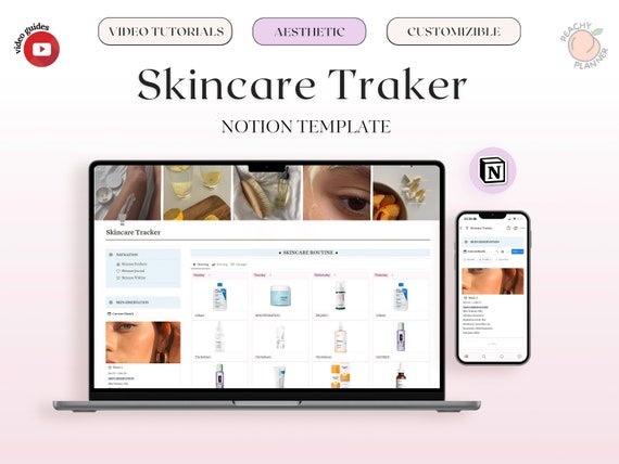 Skincare Tracker Notion Template, Routine Planner (Digital)