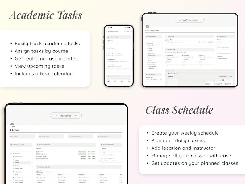 Puede incluir: Captura de pantalla de un sitio web que muestra un planificador digital para tareas acad&eacute;micas y horarios de clase. El sitio web presenta una vista de calendario, una lista de tareas y una secci&oacute;n para agregar informaci&oacute;n de clase. El texto en el sitio web dice "Tareas acad&eacute;micas" y "Horario de clase".