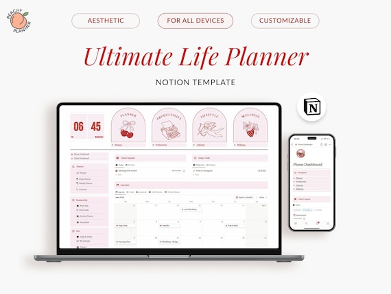 Notion Life Planner Template, All In One Notion Dashboard, That Girl Aesthetic Notion Template, Minimal Personal Planner, ADHD Notion