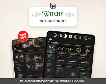 Notion Bundle — Witchy Life Planner & Dark Academia Student Planner Dashboard (Digital Download)