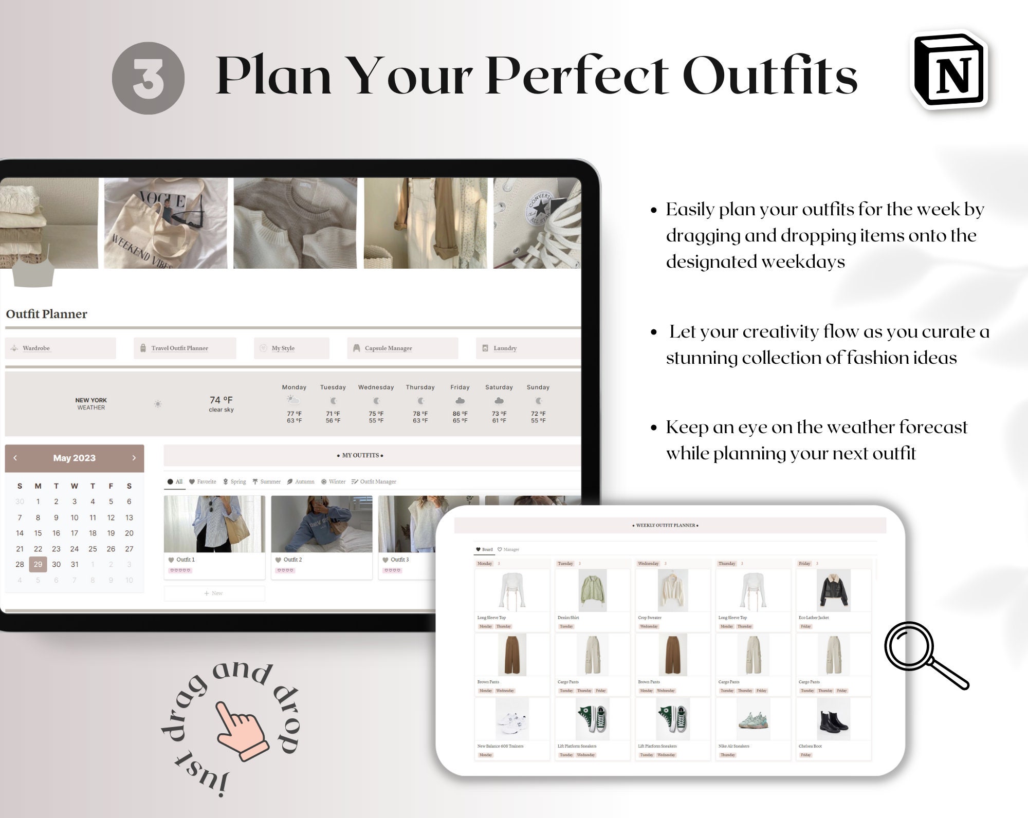 Aesthetic Wardrobe Manager Notion Template, Outfit Planner - Etsy