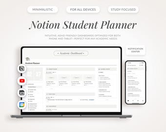 Notion Student Planner, ADHD Academic Dashboard & Assignment Tracker (Digital Download)