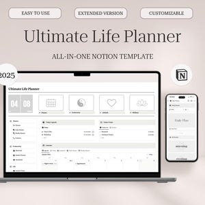 2025 Notion Life Planner Template, All In One Notion Dashboard, That Girl Aesthetic Notion Template, Minimal Personal Planner, ADHD Notion