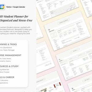 Puede incluir: Un planificador digital dise&ntilde;ado para estudiantes con TDAH. El planificador est&aacute; organizado en secciones para planificaci&oacute;n y tareas, gesti&oacute;n de cursos, recursos y estudio, y herramientas y carrera. El planificador est&aacute; dise&ntilde;ado para ayudar a los estudiantes a mantenerse organizados y libres de estr&eacute;s.