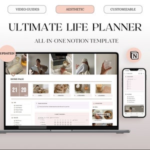 All in One Template Notion Dashboard, Notion Extended Life Planner, Ultimate Notion Calendar, Personal Digital Planner Aesthetic