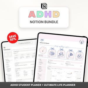 2025 ADHD Notion Bundle | All In One Notion Dashboard | Aesthetic Notion Template | Student Life Planner | ADHD Friendly Notion Template