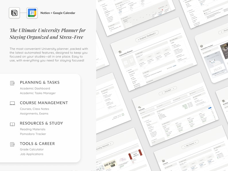 University Student Planner Notion Template, ADHD Study Dashboard (Digital Download) image 3