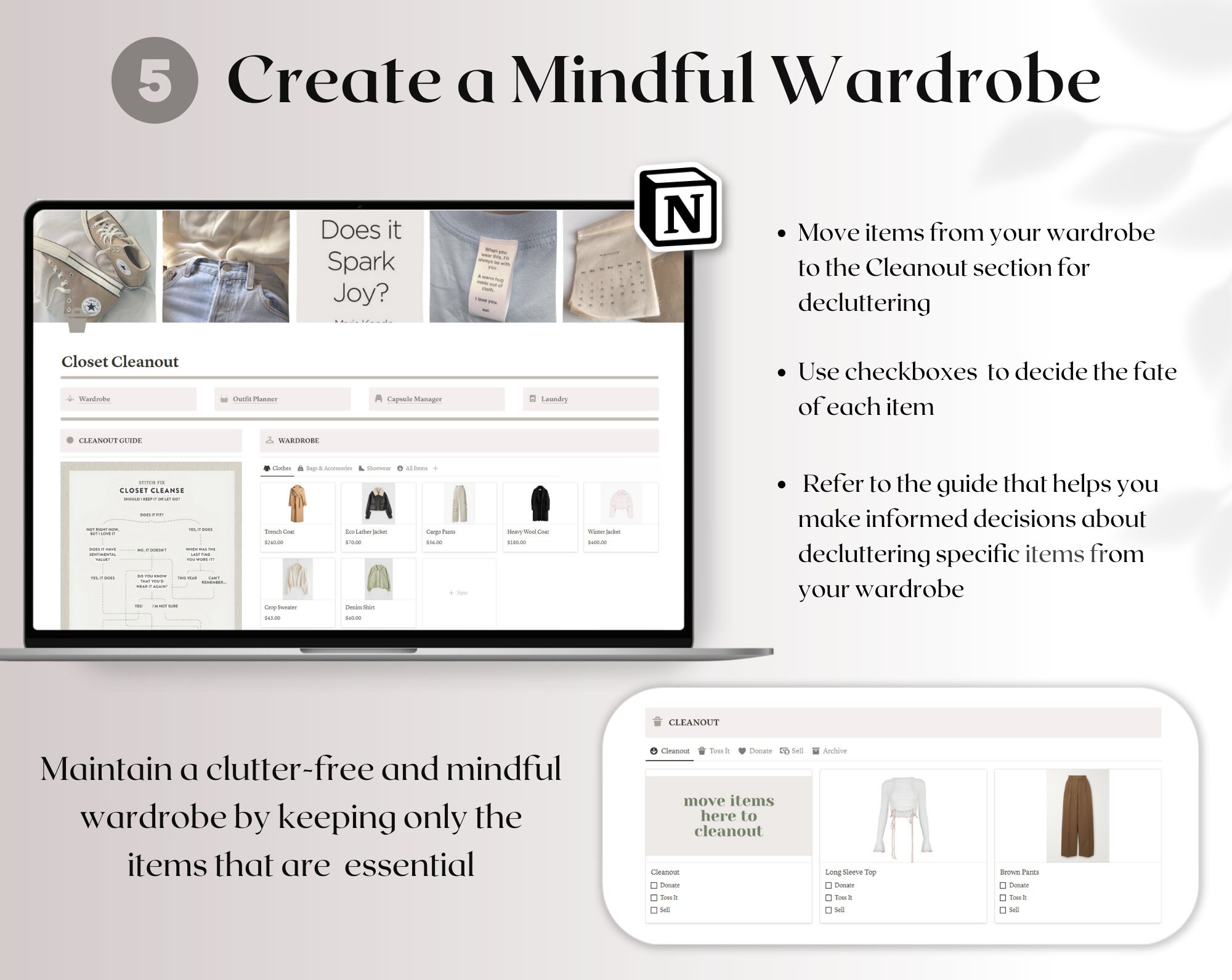 Aesthetic Wardrobe Manager Notion Template, Outfit Planner - Etsy
