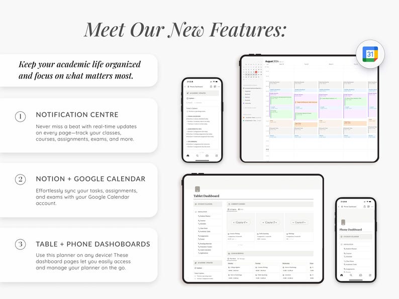 University Student Planner Notion Template, ADHD Study Dashboard (Digital Download) image 2