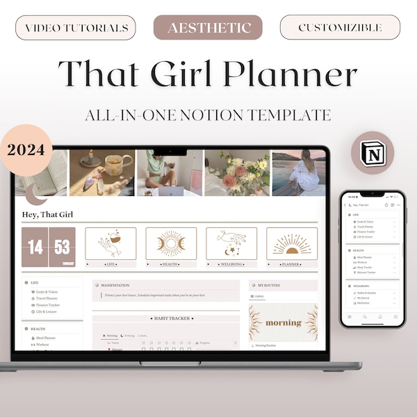 2024 New All in One Notion Template, That Girl Dashboard, Notion Ultimate Life Planner, Notion Planner , Personal Digital Planner Aesthetic