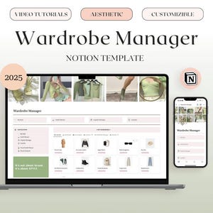 Wardrobe & Clothes Manager Notion Template, Outfit Planner, Aesthetic Notion Planner, Notion Dashboard 2023 Travel Outfit Planner